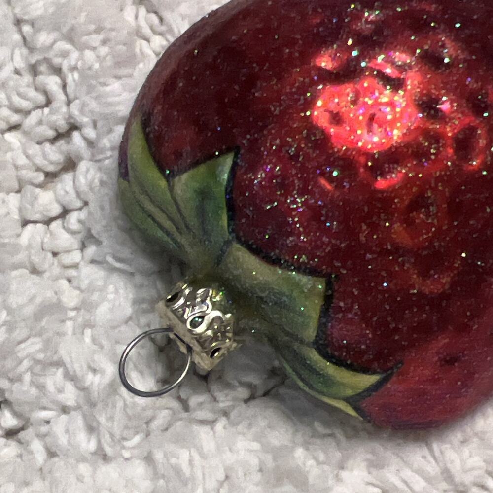 Vintage Set of 2 Lemon & Strawberry Glass Glitter Half Fruit Ornaments - Picture 11 of 13